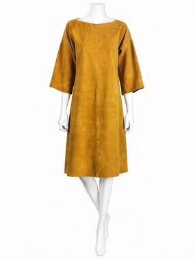 Bonnie Cashin Sills Dress Gold Suede Leather Kimono Style Sleeves Rare 1960s